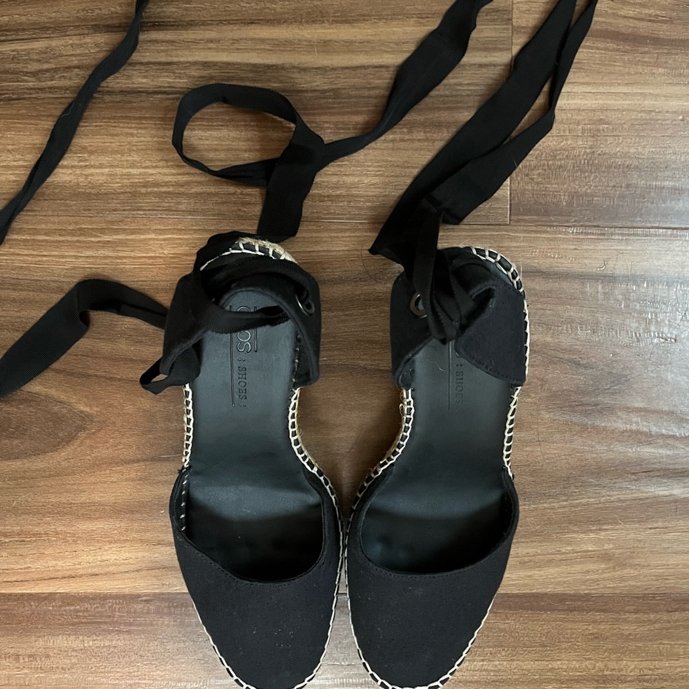 Black Espadrille Lace-Up Sandals